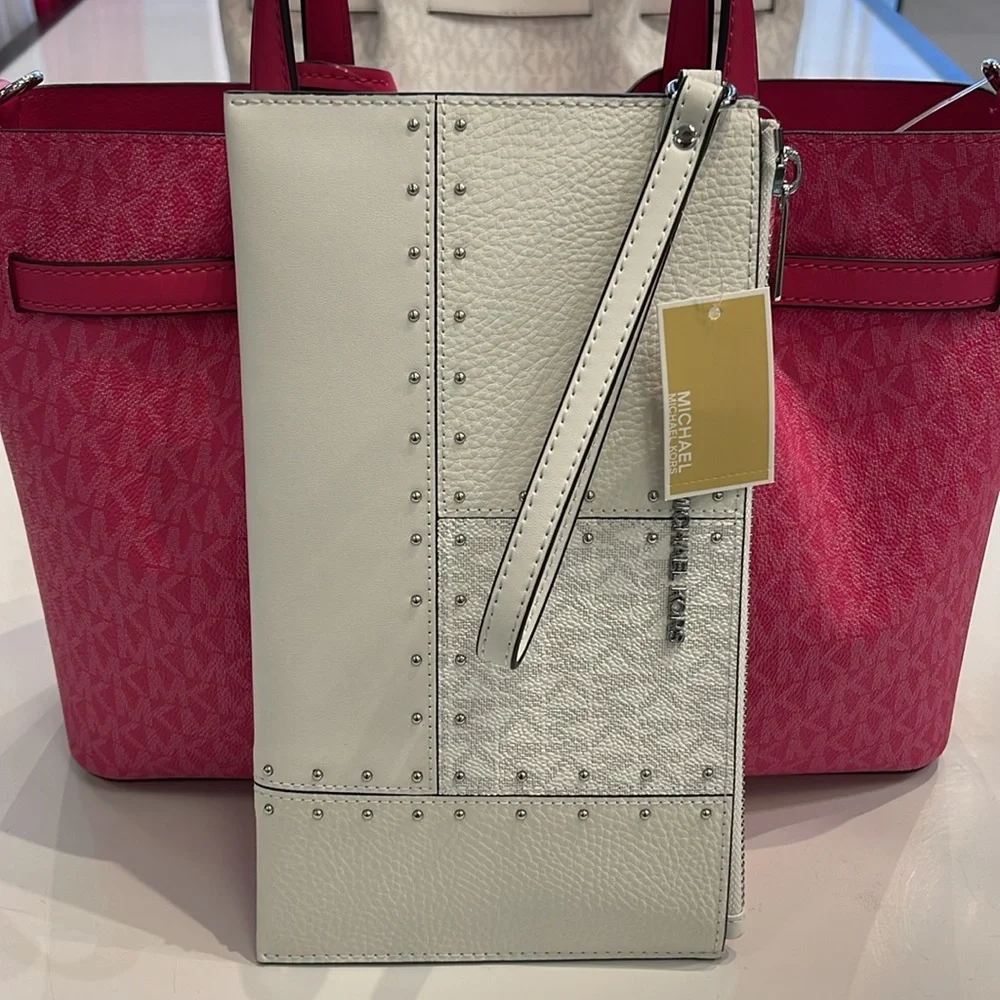 Michael Kors Jet Set Travel Large Studded Patchwork and Signature Logo Wristlet